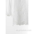 Blusa manga 3/4 bordado gasa blanca